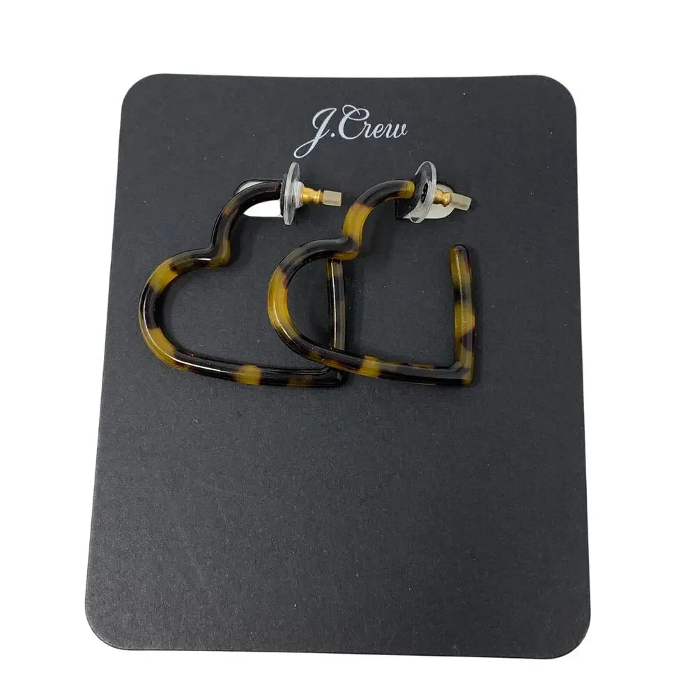 J.Crew Heart Hoop Earrings In Acetate Tortoise Shell NEW